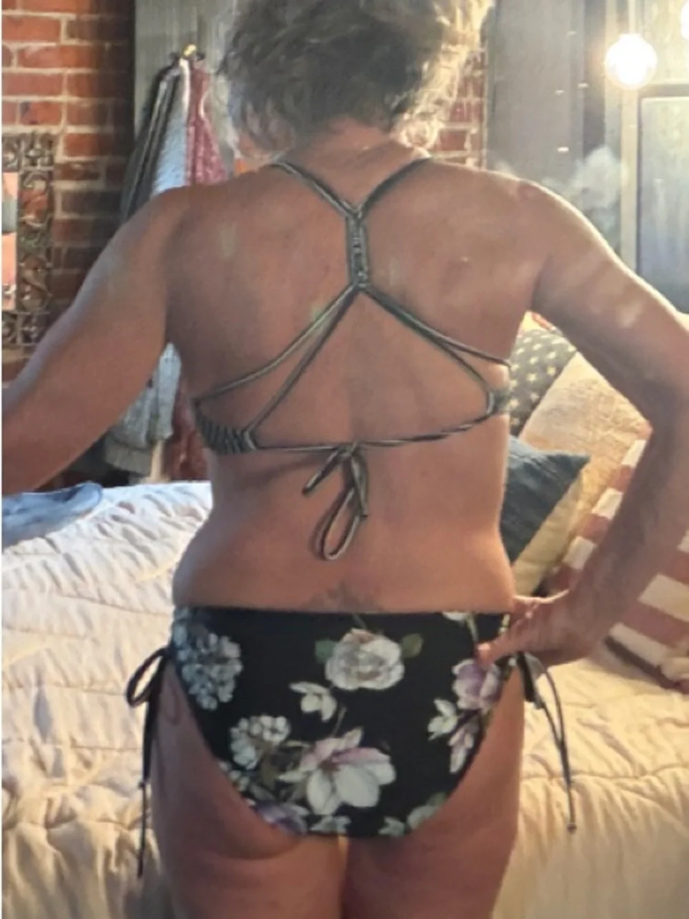 Cupshe Black & White Striped Floral Tie-Side Bikini